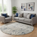 10' Gray And Ivory Abstract Round Rug