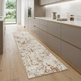 8' Red And Ivory Abstract Runner Rug