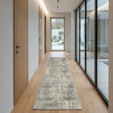 10' Beige And Gray Abstract Runner Rug