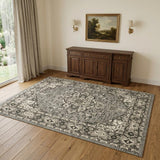 4' X 6' Gray and Ivory Medallion Power Loom Distressed Area Rug