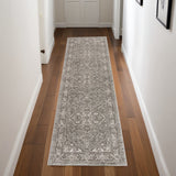 8' Gray And Ivory Medallion Distressed Runner Rug