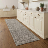 8' Gray And Ivory Medallion Distressed Runner Rug