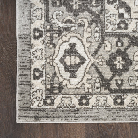 5' X 7' Gray and Ivory Medallion Power Loom Distressed Area Rug