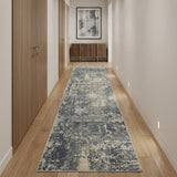 10' Beige And Gray Abstract Runner Rug