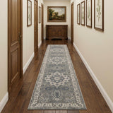 10' Beige Ivory And Gray Medallion Runner Rug