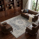 7' X 10' Gray and Ivory Medallion Power Loom Area Rug