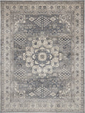 7' X 10' Gray and Ivory Medallion Power Loom Area Rug