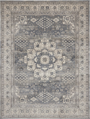 7' X 10' Gray and Ivory Medallion Power Loom Area Rug