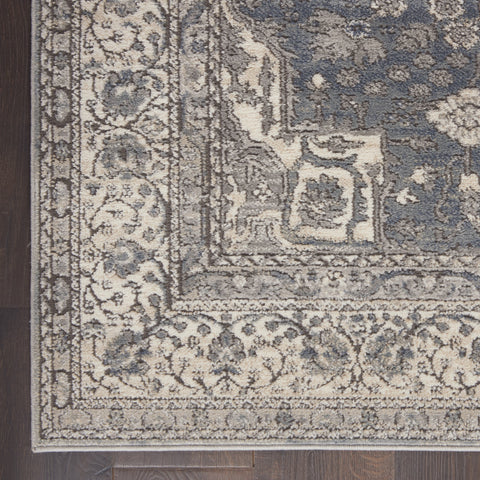 7' X 10' Gray and Ivory Medallion Power Loom Area Rug