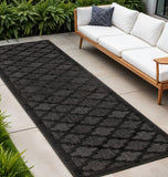 12' Charcoal And Black Trellis Indoor Outdoor Runner Rug