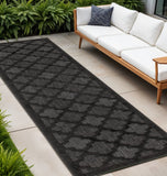 20' Charcoal And Black Trellis Indoor Outdoor Runner Rug