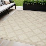 5' X 7' Cream And Beige Trellis Indoor Outdoor Area Rug