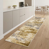 8' Beige And Blue Abstract Runner Rug