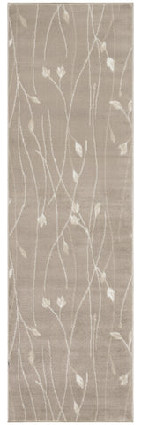 8' Beige And Ivory Floral Runner Rug