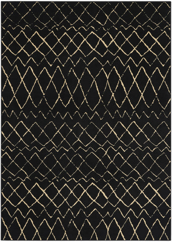 7' X 10' Black and Ivory Abstract Power Loom Distressed Area Rug
