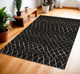 4' X 6' Black and Ivory Abstract Power Loom Distressed Area Rug