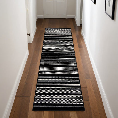 8' Black Striped Runner Rug