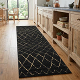 8' Black And Ivory Abstract Distressed Runner Rug