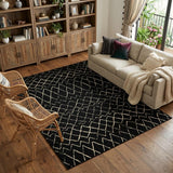 8' X 10' Black and Ivory Abstract Power Loom Distressed Area Rug