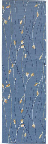 8' Blue And Beige Floral Runner Rug
