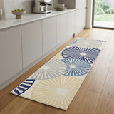 8' Blue And Ivory Geometric Runner Rug