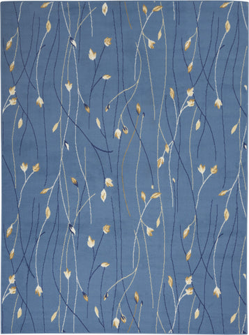 5' X 7' Blue and Beige Floral Power Loom Area Rug