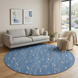 8' Blue and Beige Round Floral Power Loom Area Rug