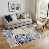 5' X 7' Blue and Ivory Geometric Power Loom Area Rug