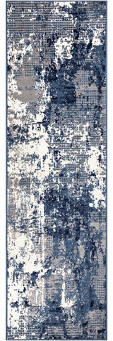 8' Blue And Ivory Abstract Runner Rug