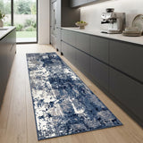 8' Blue And Ivory Abstract Runner Rug