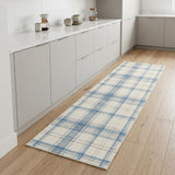 8' Blue And Ivory Plaid Runner Rug