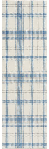8' Blue And Ivory Plaid Runner Rug
