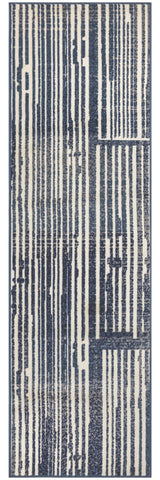 8' Blue And Gray Striped Runner Rug