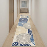 10' Ivory Blue And Gray Geometric Runner Rug