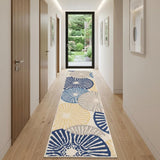 12' Ivory Blue And Gray Geometric Runner Rug