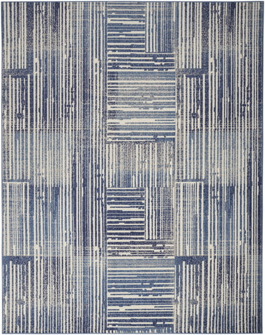 8' X 10' Blue and Gray Striped Power Loom Area Rug