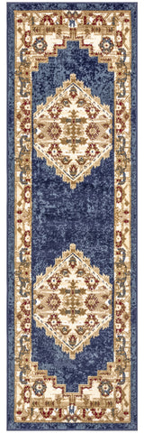 8' Blue And Gold Medallion Distressed Runner Rug