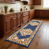 8' Blue And Gold Medallion Distressed Runner Rug