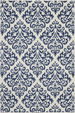 4' X 6' Blue and White Damask Power Loom Area Rug