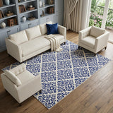 6' X 9' Blue and White Damask Power Loom Area Rug