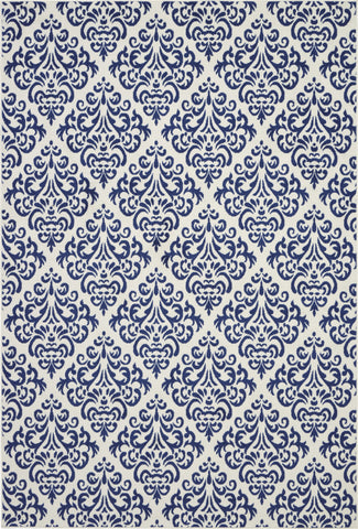 6' X 9' Blue and White Damask Power Loom Area Rug