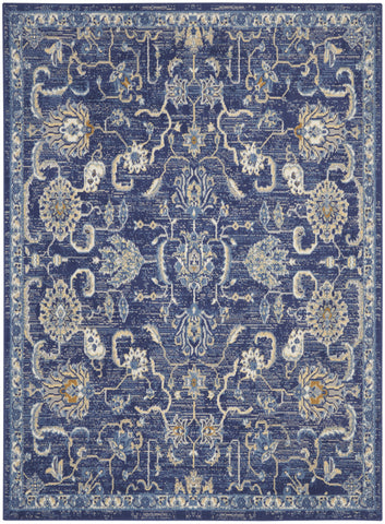 6' X 9' Blue and Beige Floral Power Loom Area Rug