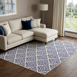 8' X 10' Blue and White Damask Power Loom Area Rug