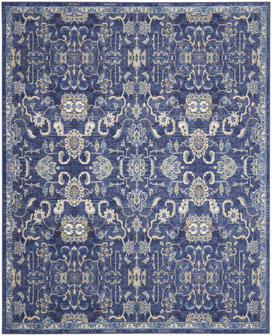 8' X 10' Blue and Beige Floral Power Loom Area Rug