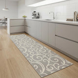 8' Gray Floral Runner Rug