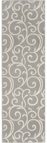 8' Gray Floral Runner Rug