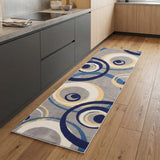 8' Gray And Blue Geometric Runner Rug