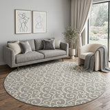 8' Gray and Ivory Round Floral Vines Power Loom Area Rug