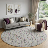 8' Gray and Pink Round Floral Power Loom Area Rug