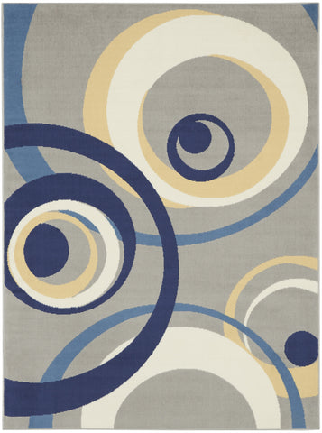 4' X 6' Gray and Blue Geometric Power Loom Area Rug